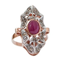 Ruby, Diamonds, Rose Gold and Silver Ring.