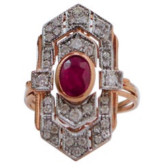 Ruby, Diamonds, Rose Gold and Silver Ring.
