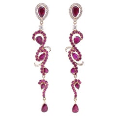 Ruby Drop Dangle 18K Rose Gold Intricate Earrings