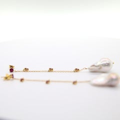 Ruby Drop Earring with Baroque Pearl