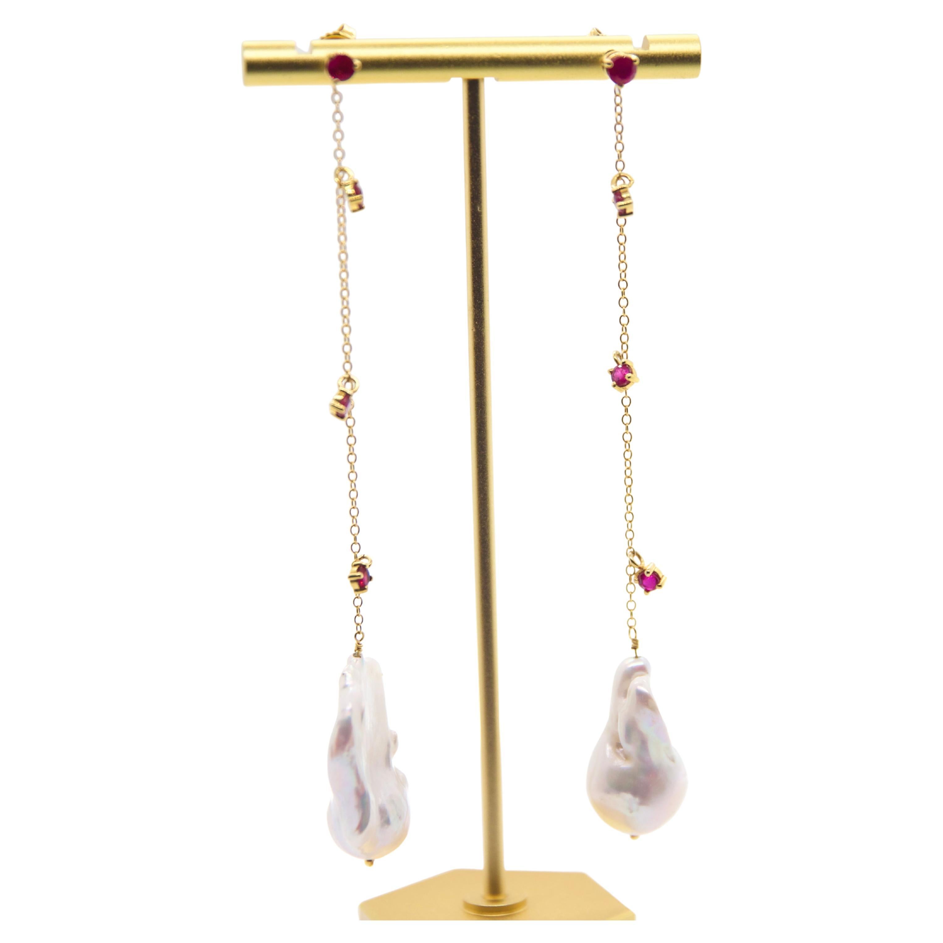 Ruby Drop Earring with Baroque Pearl