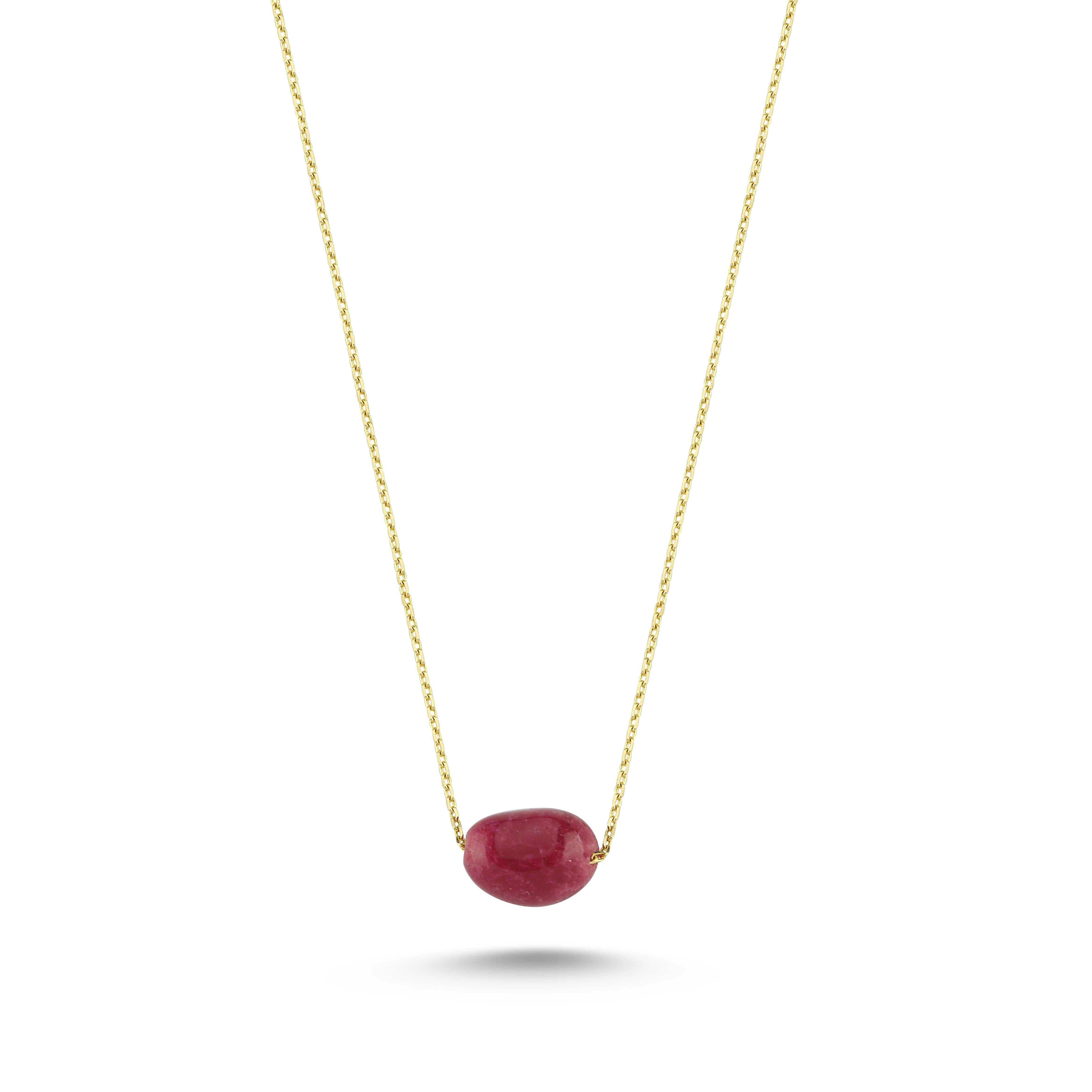 Contemporary 14k Gold Root Ruby Bead Necklace For Sale