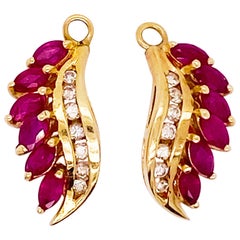Ruby Earring Jackets, Red Ruby and Diamond in 14 Karat White Gold Earring Charms