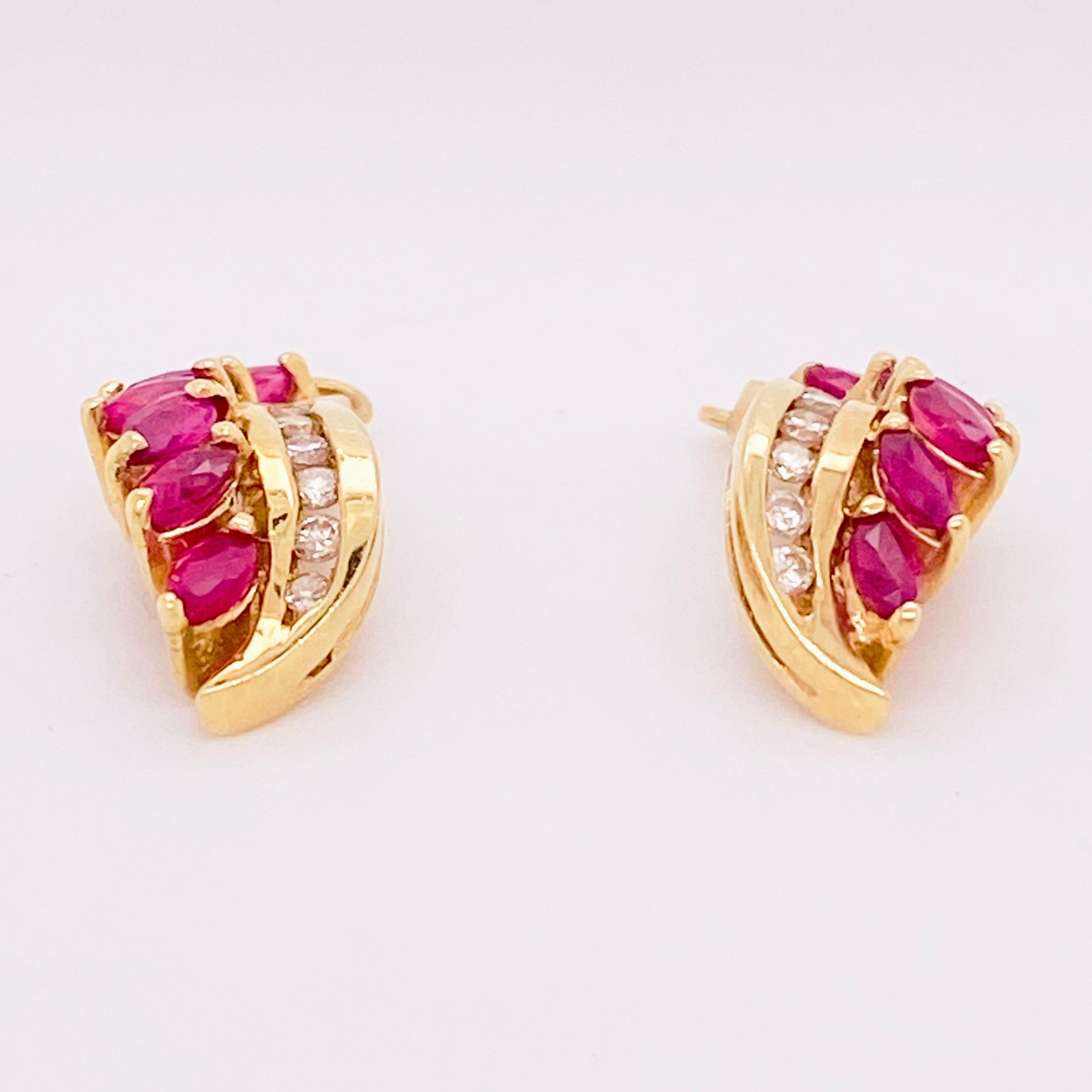 Modern Ruby Earring Jackets, Red Ruby and Diamond in 14 Karat White Gold Earring Charms