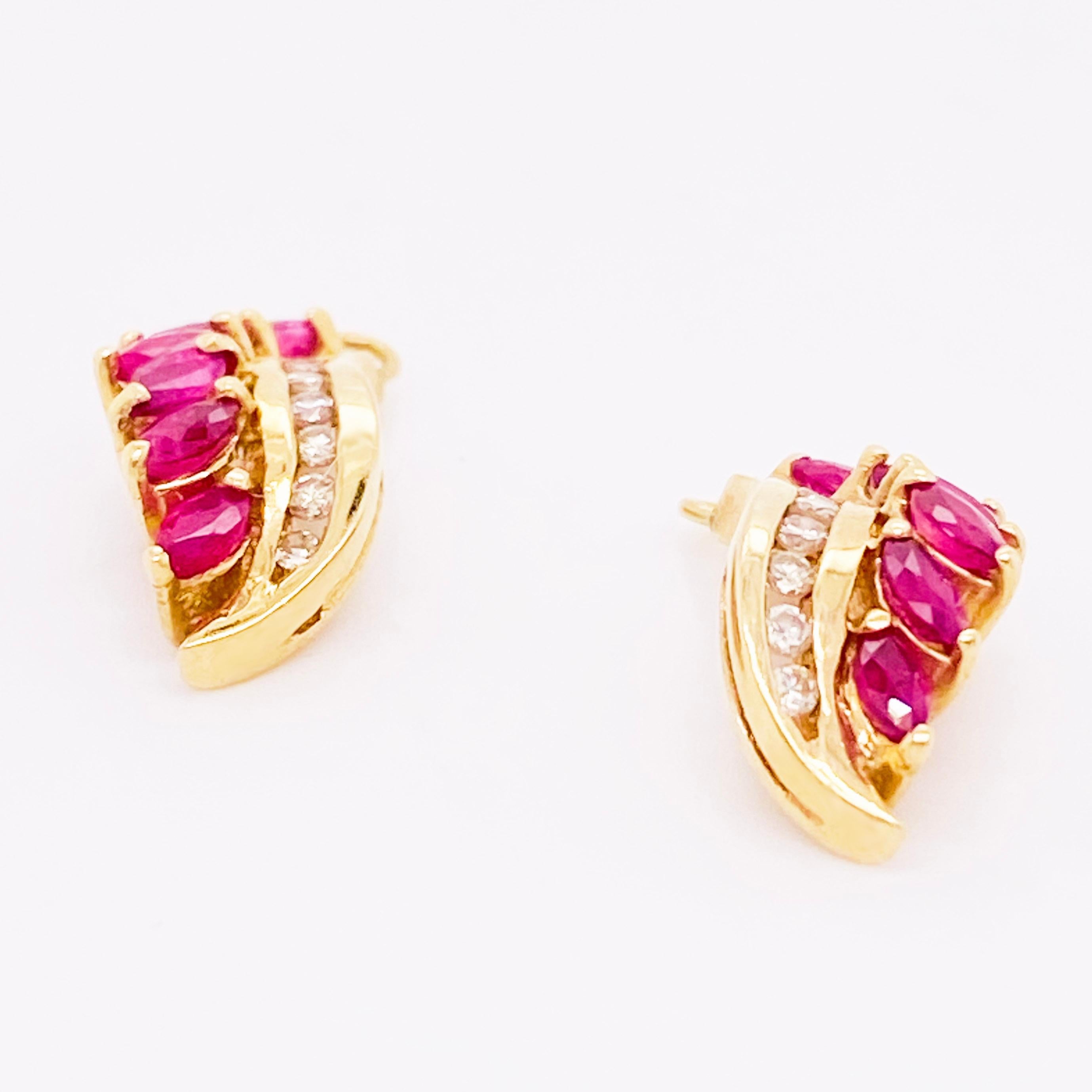 Round Cut Ruby Earring Jackets, Red Ruby and Diamond in 14 Karat White Gold Earring Charms