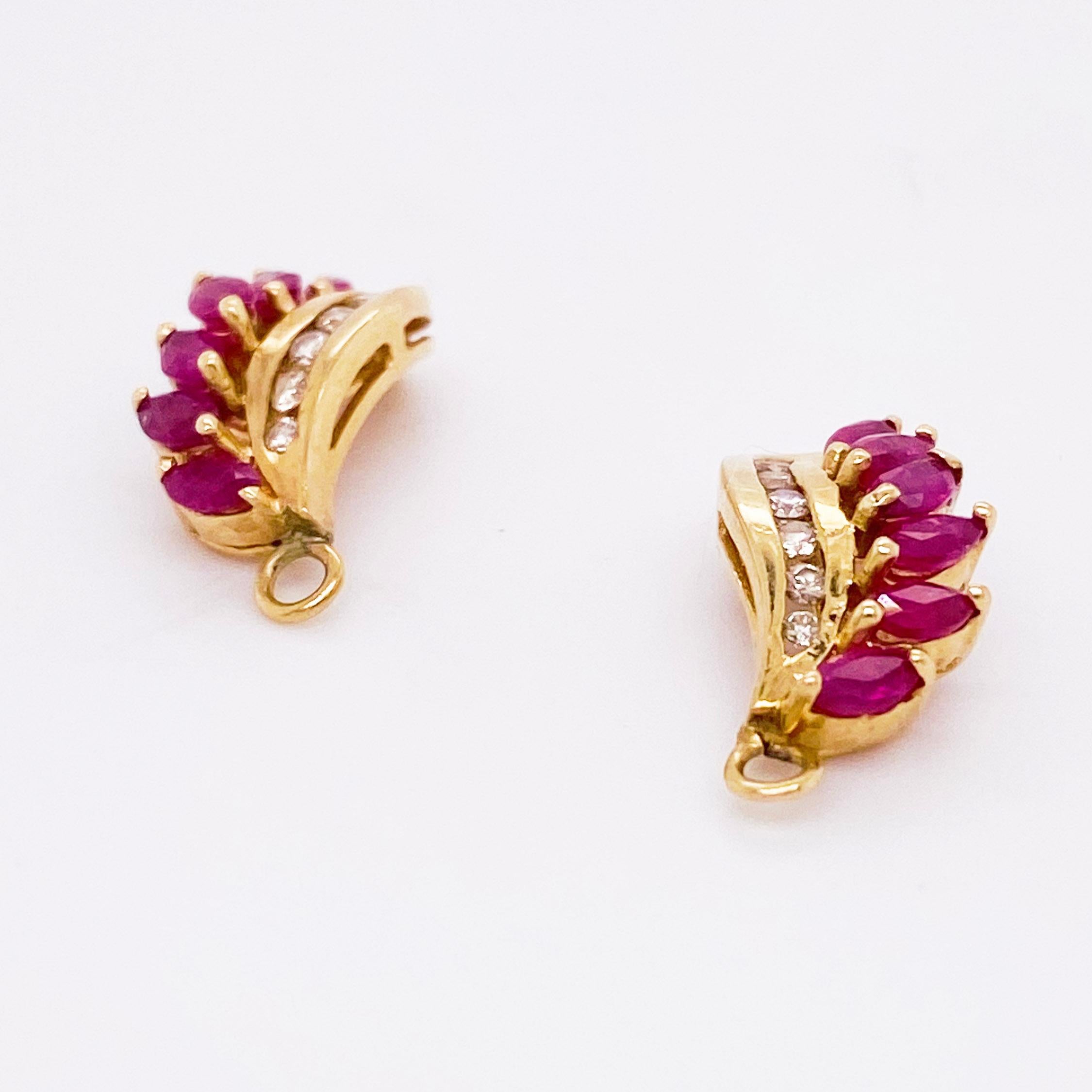 Ruby Earring Jackets, Red Ruby and Diamond in 14 Karat White Gold Earring Charms In New Condition In Austin, TX