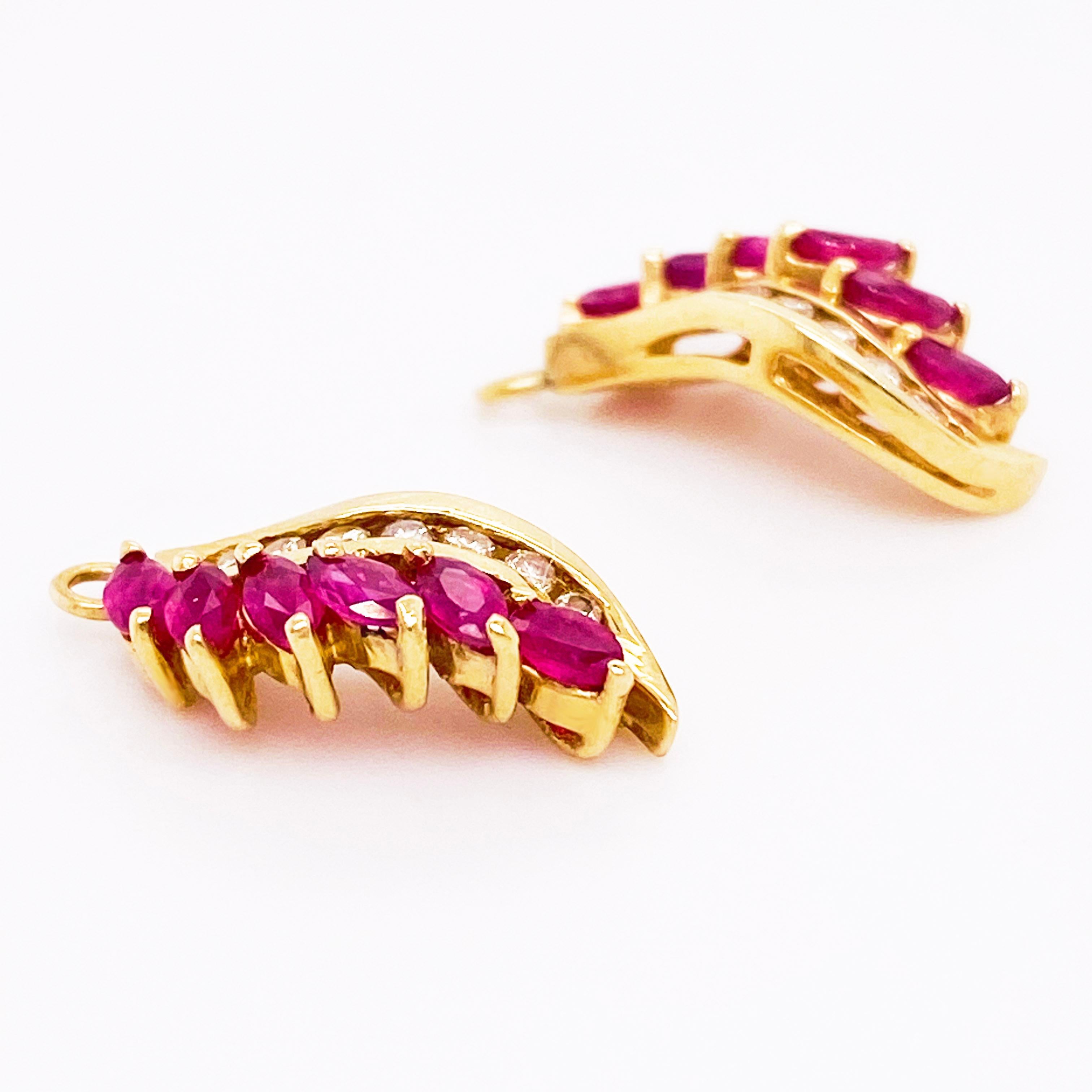 Women's Ruby Earring Jackets, Red Ruby and Diamond in 14 Karat White Gold Earring Charms