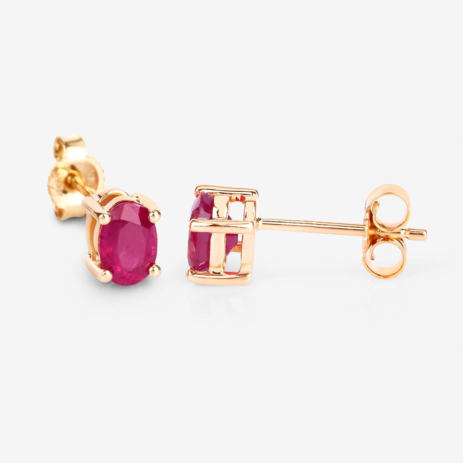 Ruby Earrings 1.02 Carats 10K Yellow Gold Excellent état - En vente à Punta Gorda, FL
