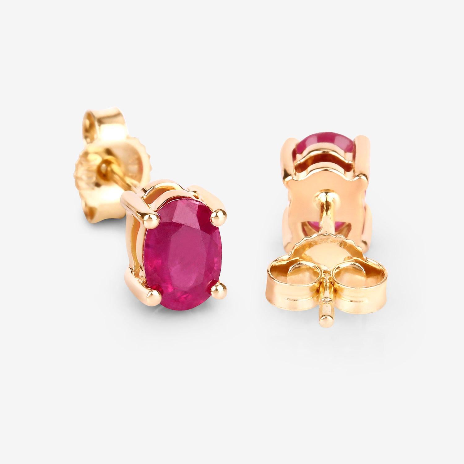 Ruby Earrings 1.02 Carats 10K Yellow Gold Unisexe en vente