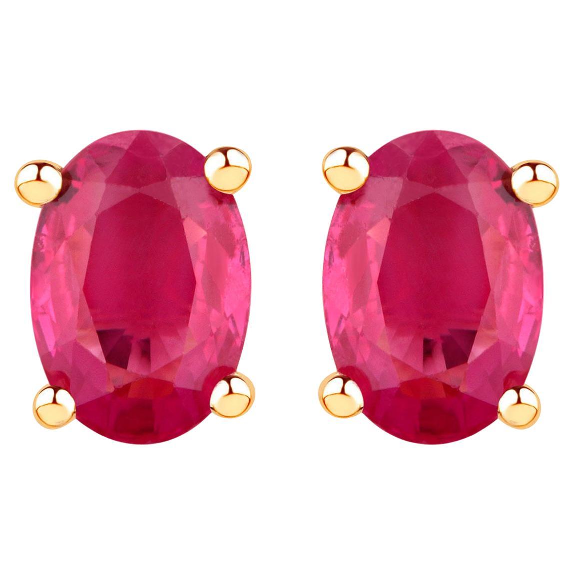 Ruby Earrings 1.02 Carats 10K Yellow Gold