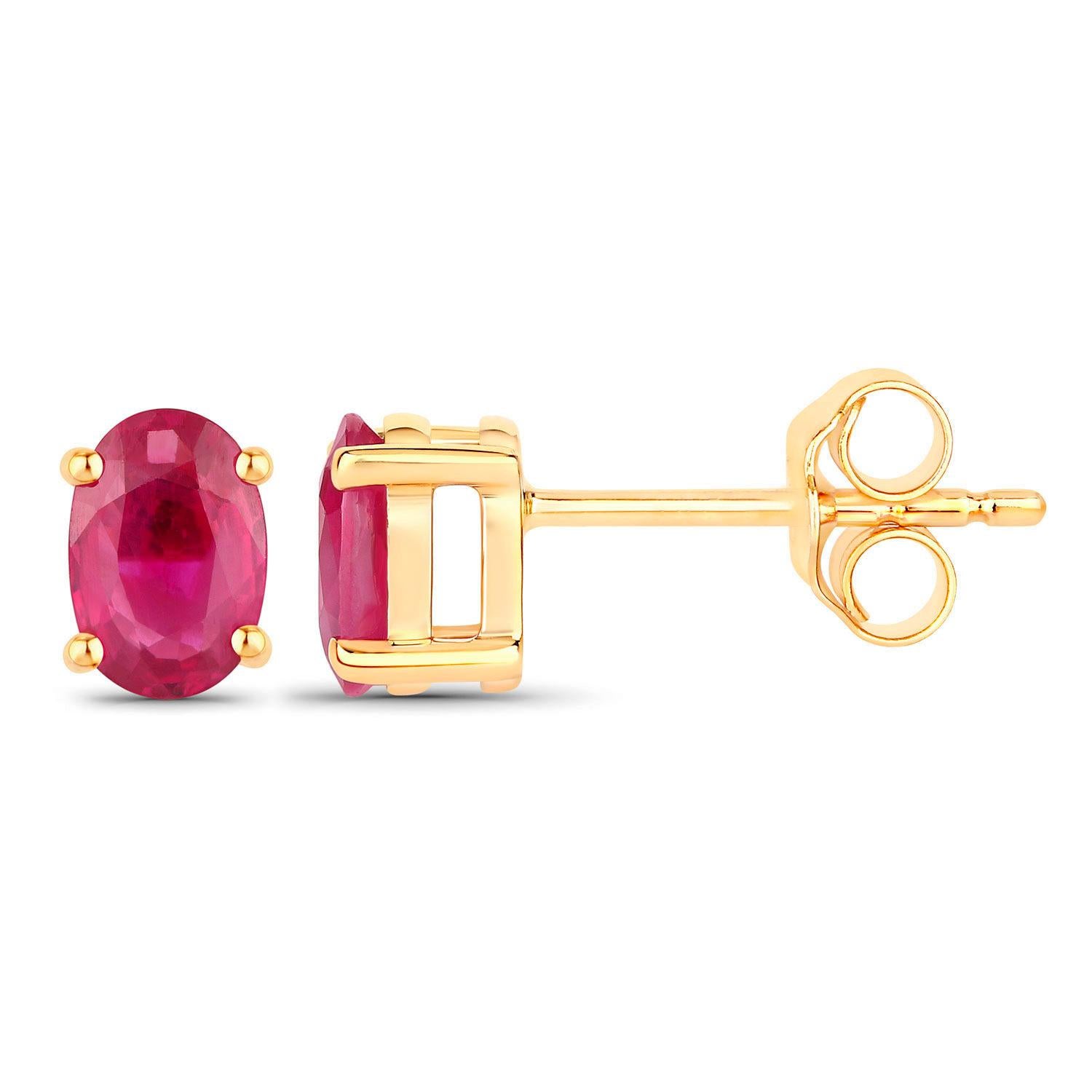 Contemporain Ruby Earrings 1.02 Carats 14K Yellow Gold en vente