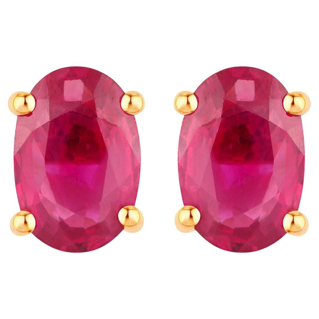 Ruby Earrings 1.02 Carats 14K Yellow Gold