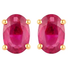 Ruby Earrings 1.02 Carats 14K Yellow Gold