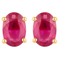 Ruby Earrings 1.02 Carats 14K Yellow Gold