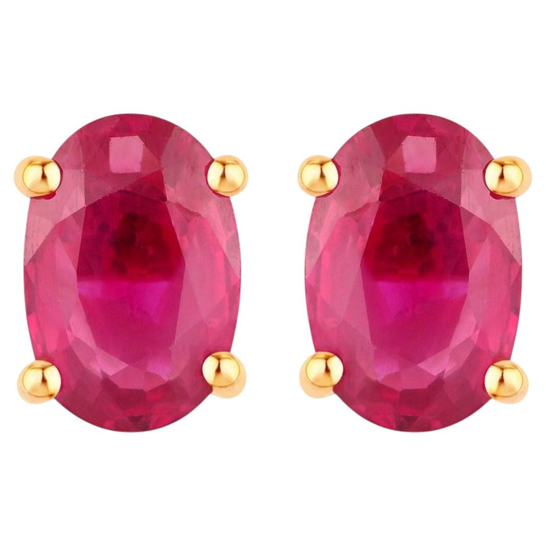 Ruby Earrings 1.02 Carats 14K Yellow Gold