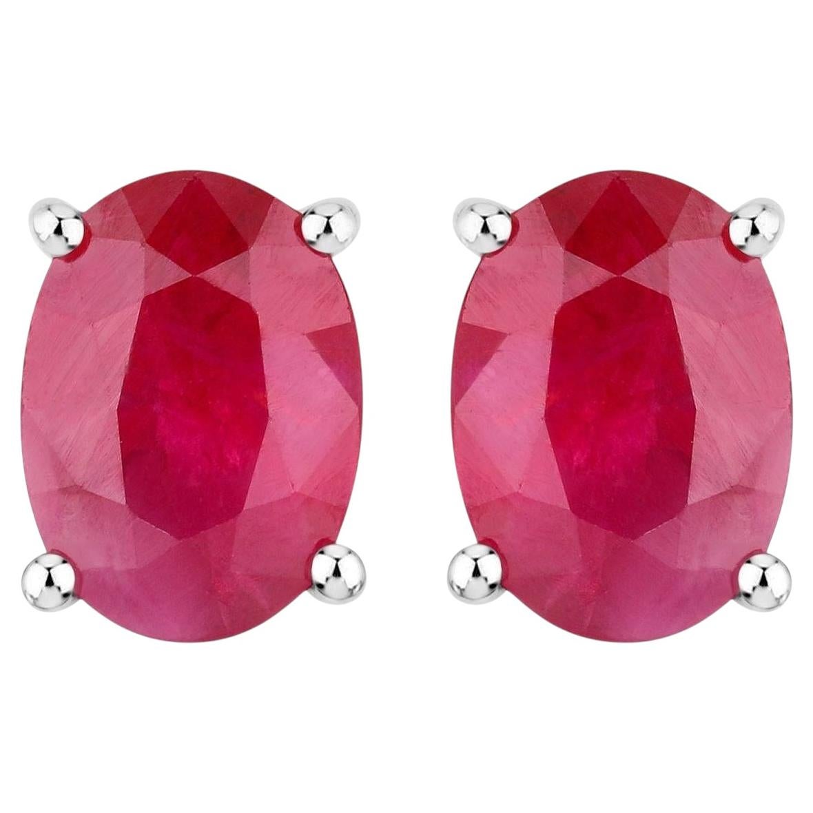 Ruby Earrings 1.68 Carats 14K White Gold