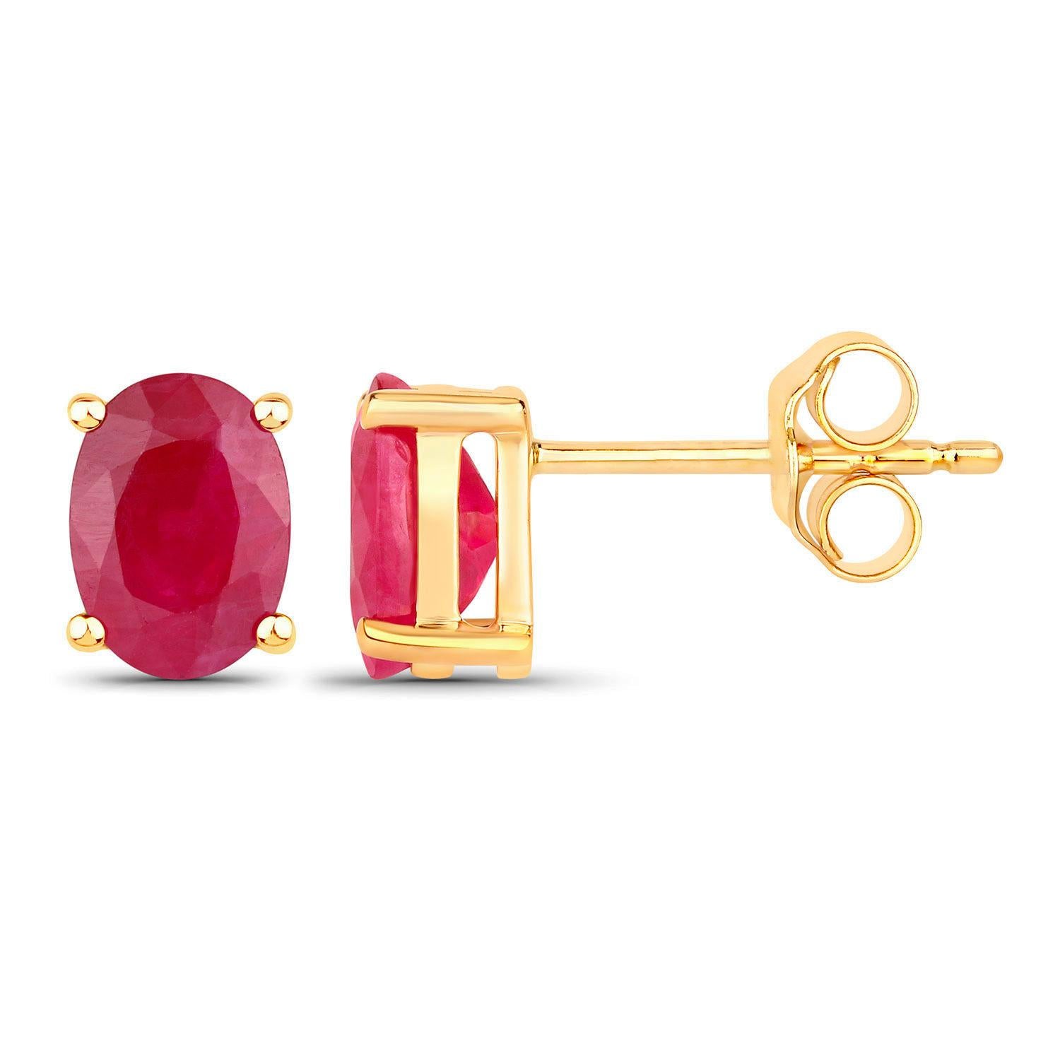 Contemporain Ruby Earrings 1.68 Carats 14K Yellow Gold en vente