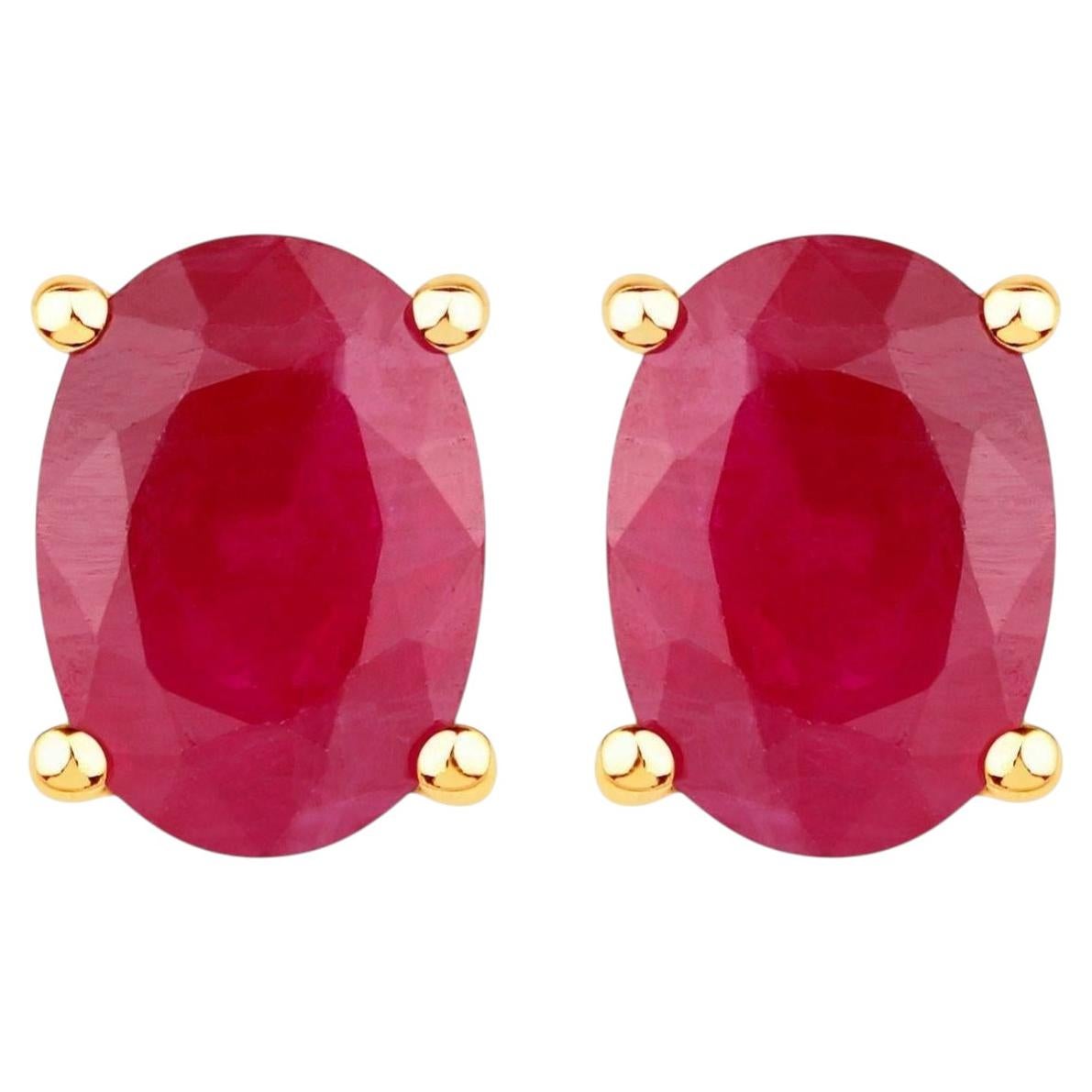 Ruby Earrings 1.68 Carats 14K Yellow Gold