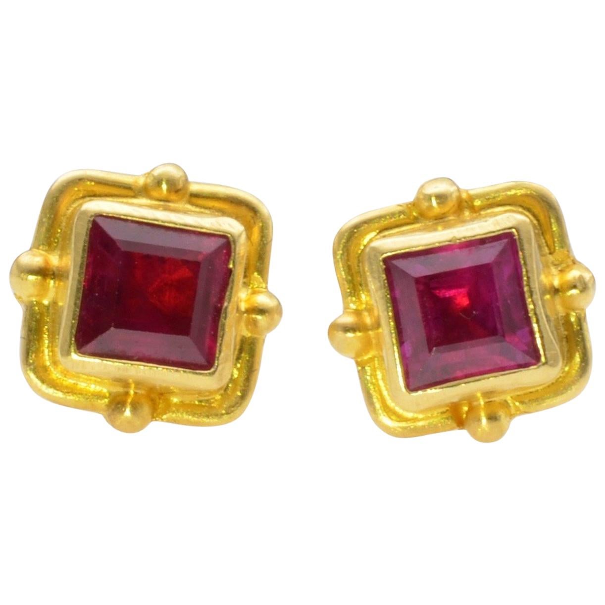 Ruby Earrings 18 Karat Yellow Gold