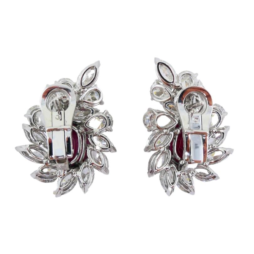 Mixed Cut Ruby Earrings Cluster Diamond 18k Gold Mozambique Certified For Sale
