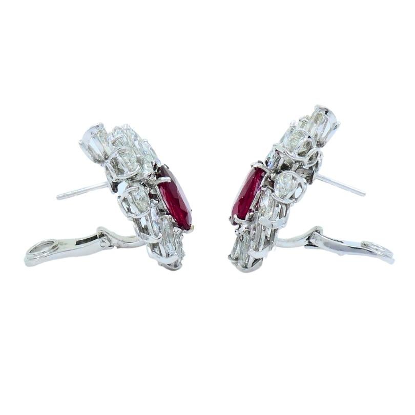 Ruby Earrings Cluster Diamond 18k Gold Mozambique Certified In Excellent Condition For Sale In Beverly Hills, CA