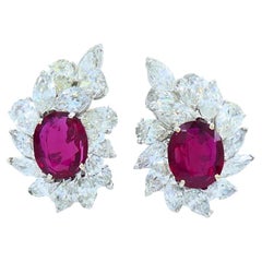 Pendientes Rubí Racimo Diamante Oro 18k Mozambique Certificado