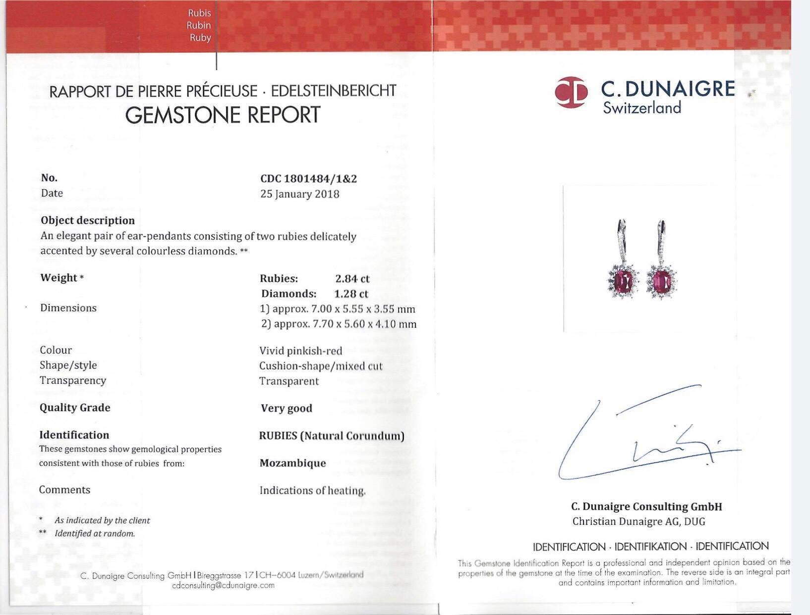 Modern Ruby Earrings CDC Certified 2.84 Carats Vivid Pinkish Red