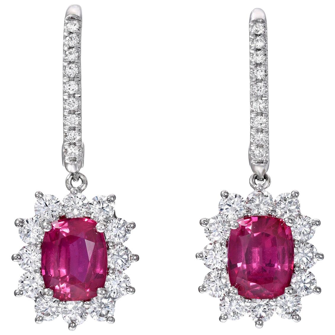 Ruby Earrings CDC Certified 2.84 Carats Vivid Pinkish Red