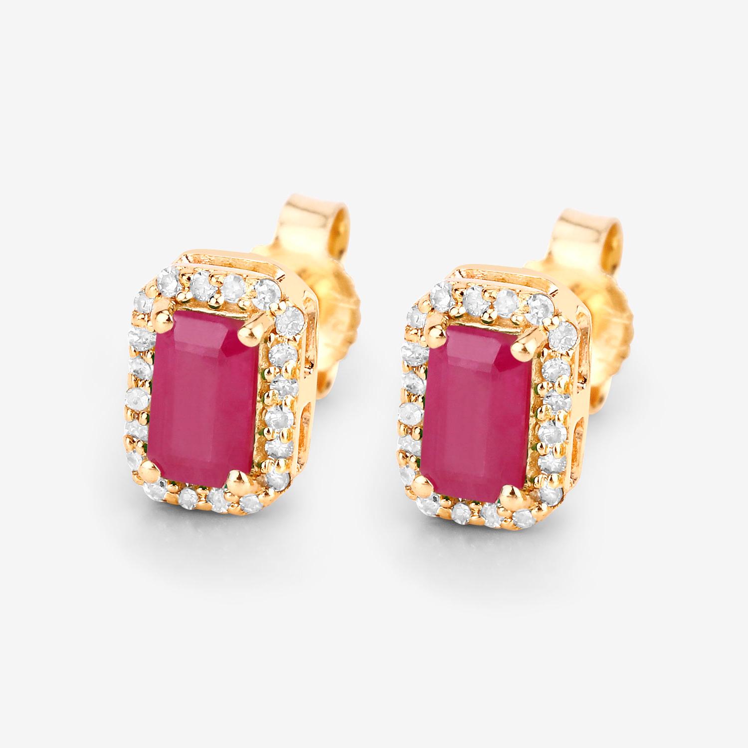 Contemporain Boucles d'oreilles rubis Halo diamant 0.74 carats Or jaune 14K en vente