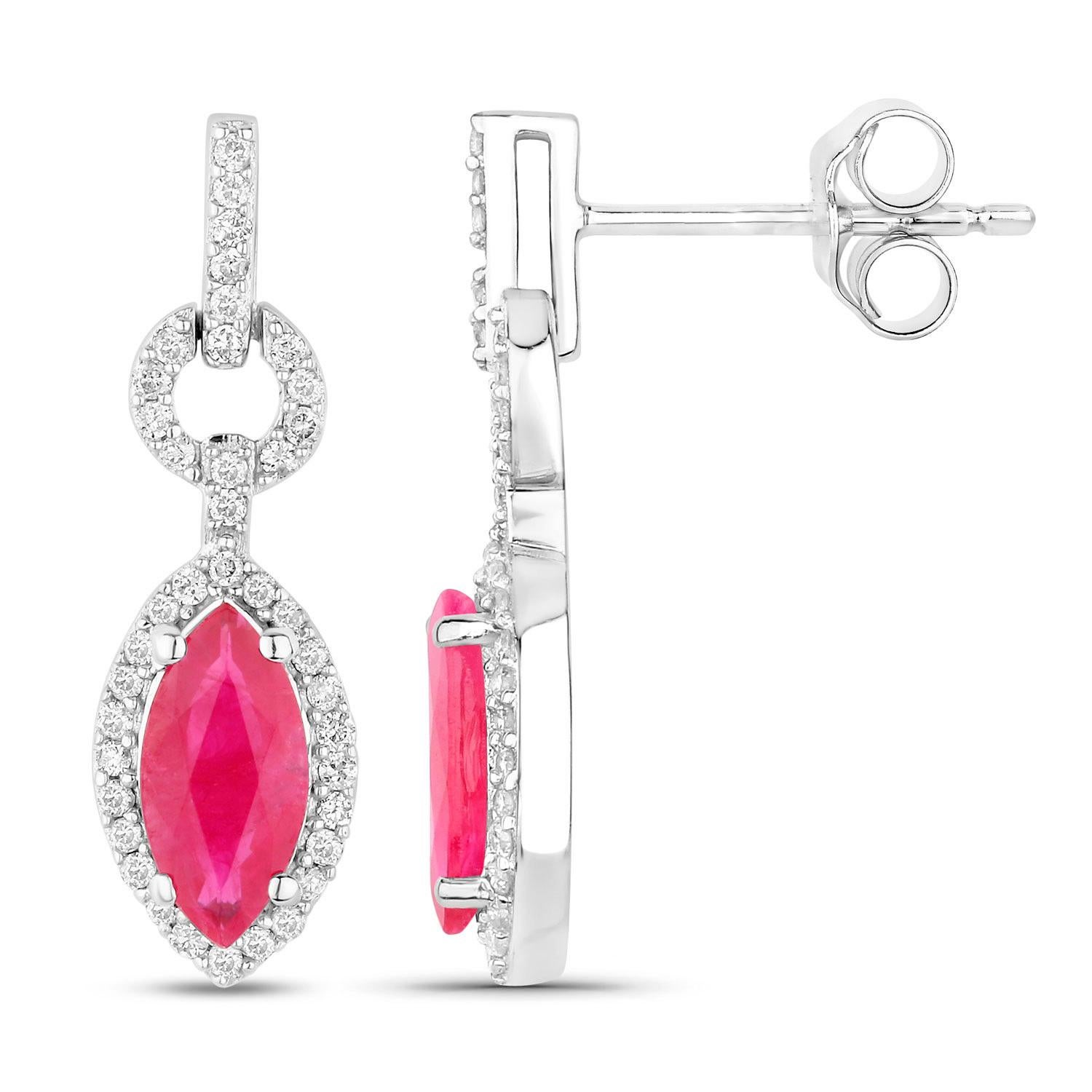 Contemporaneo Ruby Earrings Diamonds 1.2 Carats 14K White Gold in vendita