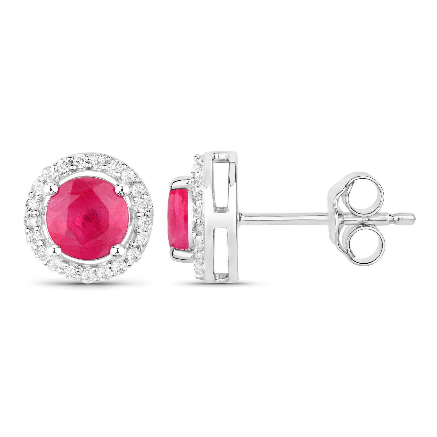 Contemporaneo Ruby Earrings Diamonds 1.2 Carats 14K White Gold in vendita