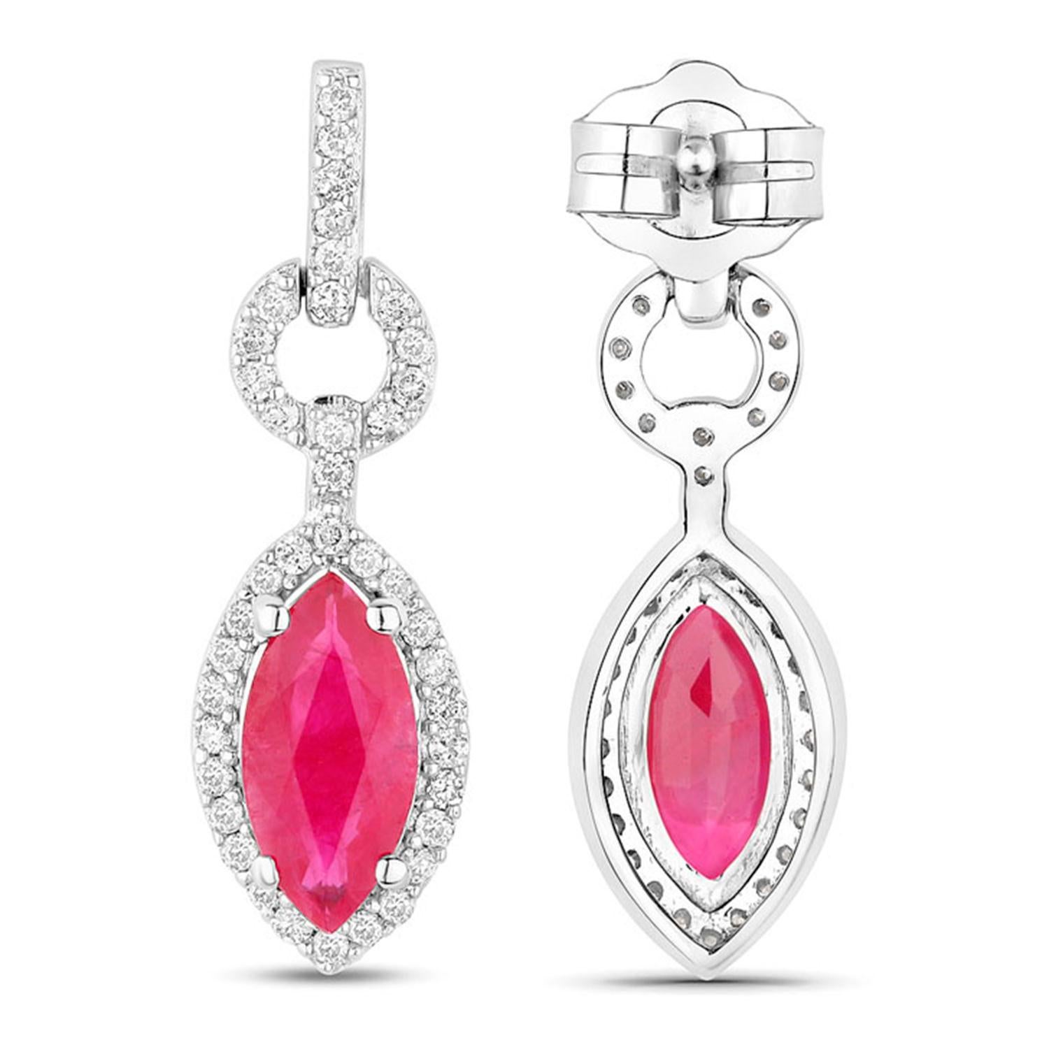 Ruby Earrings Diamonds 1.2 Carats 14K White Gold In condizioni ottime in vendita a Punta Gorda, FL