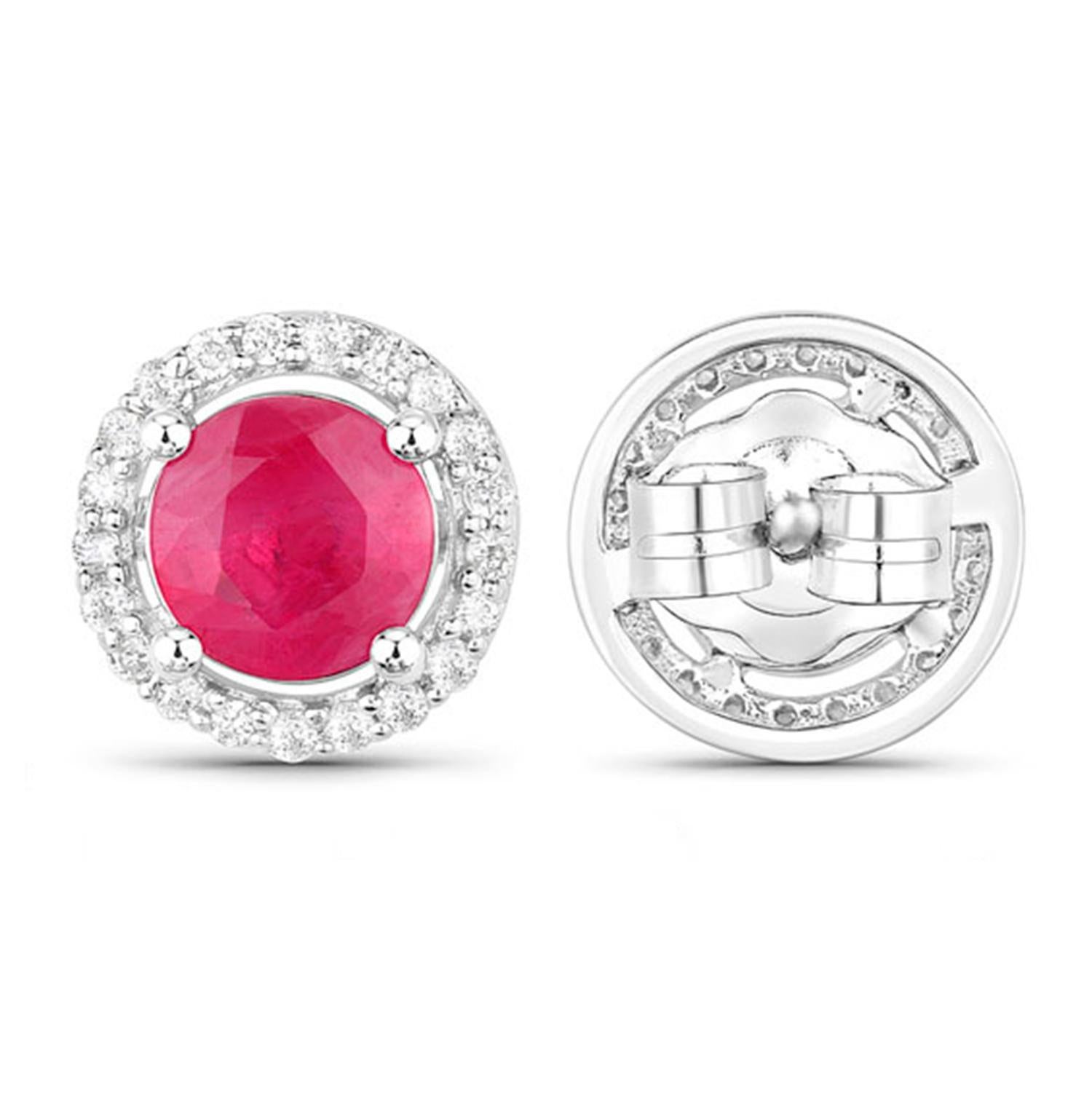 Ruby Earrings Diamonds 1.2 Carats 14K White Gold In condizioni ottime in vendita a Punta Gorda, FL