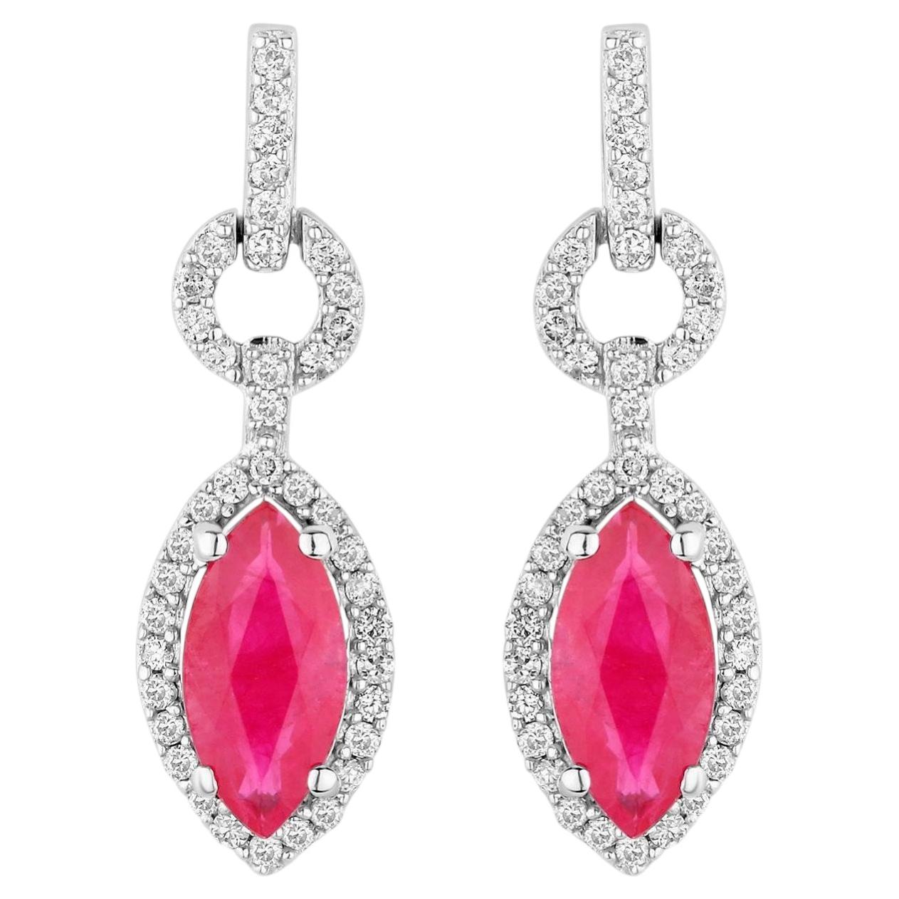 Orecchini di rubini con diamanti 1,2 carati in oro bianco 14K in vendita
