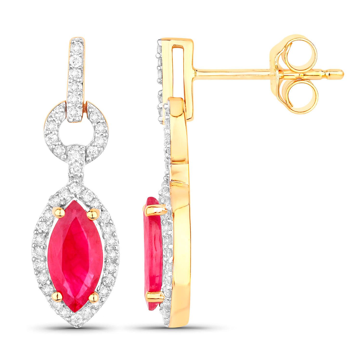 Contemporaneo Ruby Earrings Diamonds 1.2 Carats 14K Yellow Gold in vendita