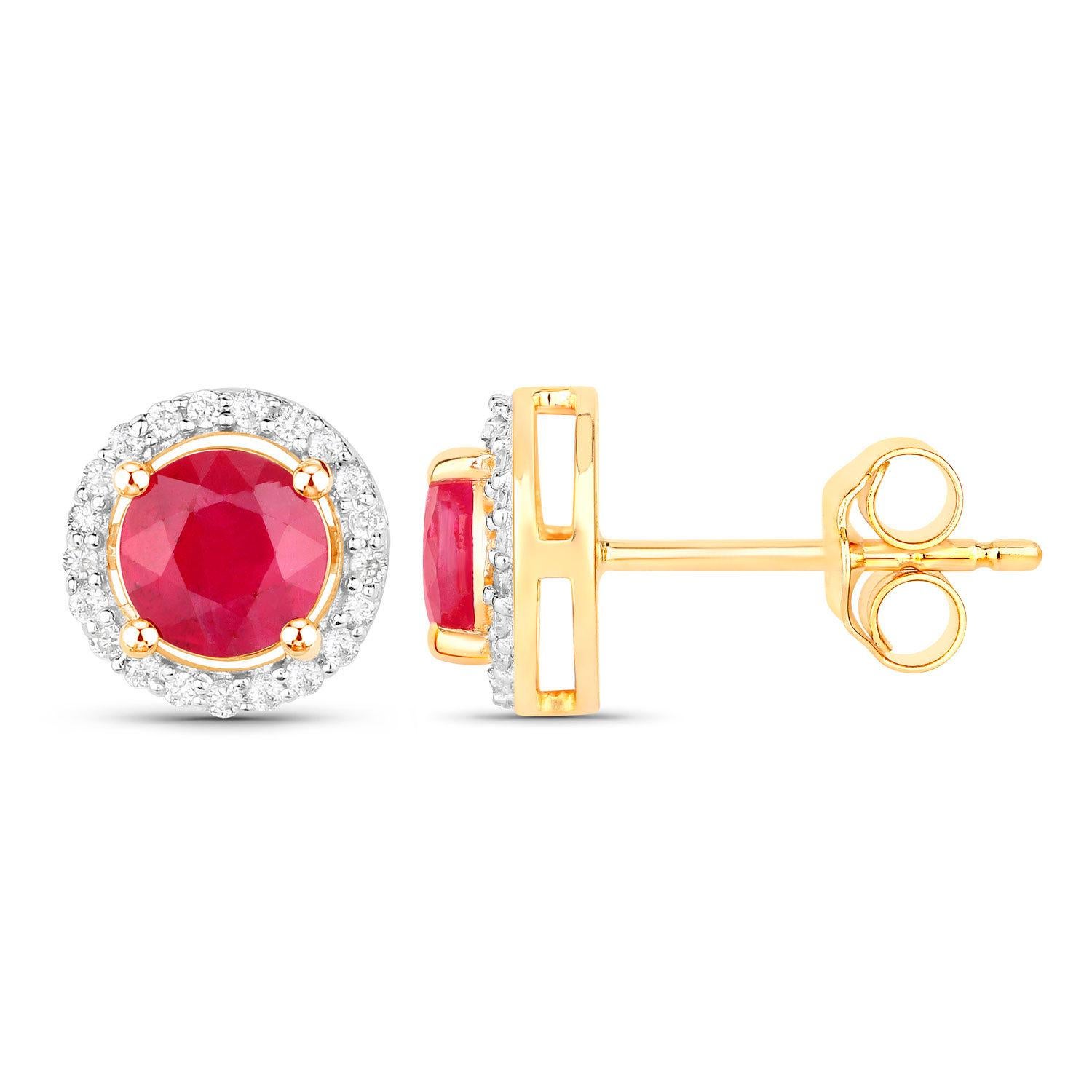 Contemporaneo Ruby Earrings Diamonds 1.2 Carats 14K Yellow Gold in vendita