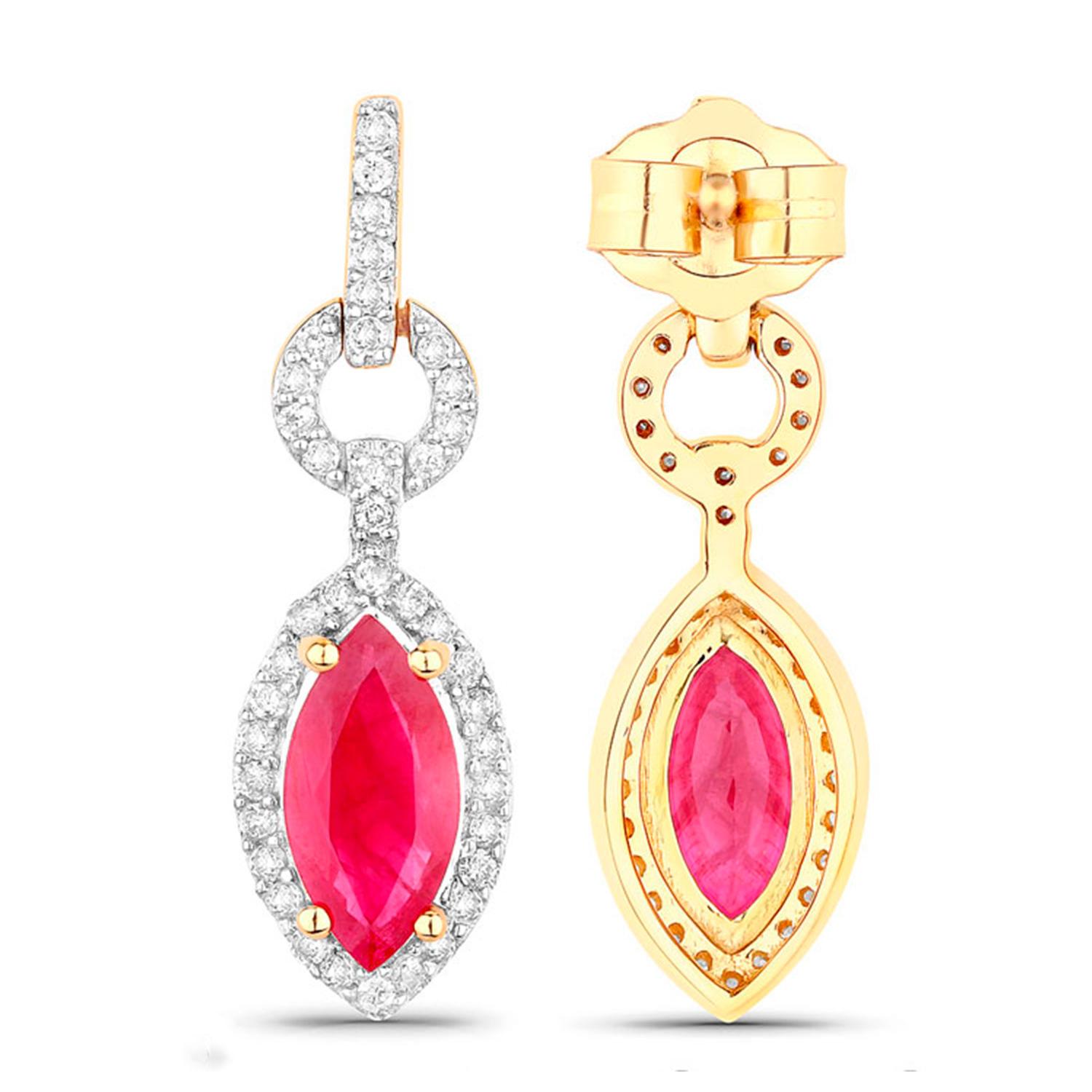 Ruby Earrings Diamonds 1.2 Carats 14K Yellow Gold In condizioni ottime in vendita a Punta Gorda, FL