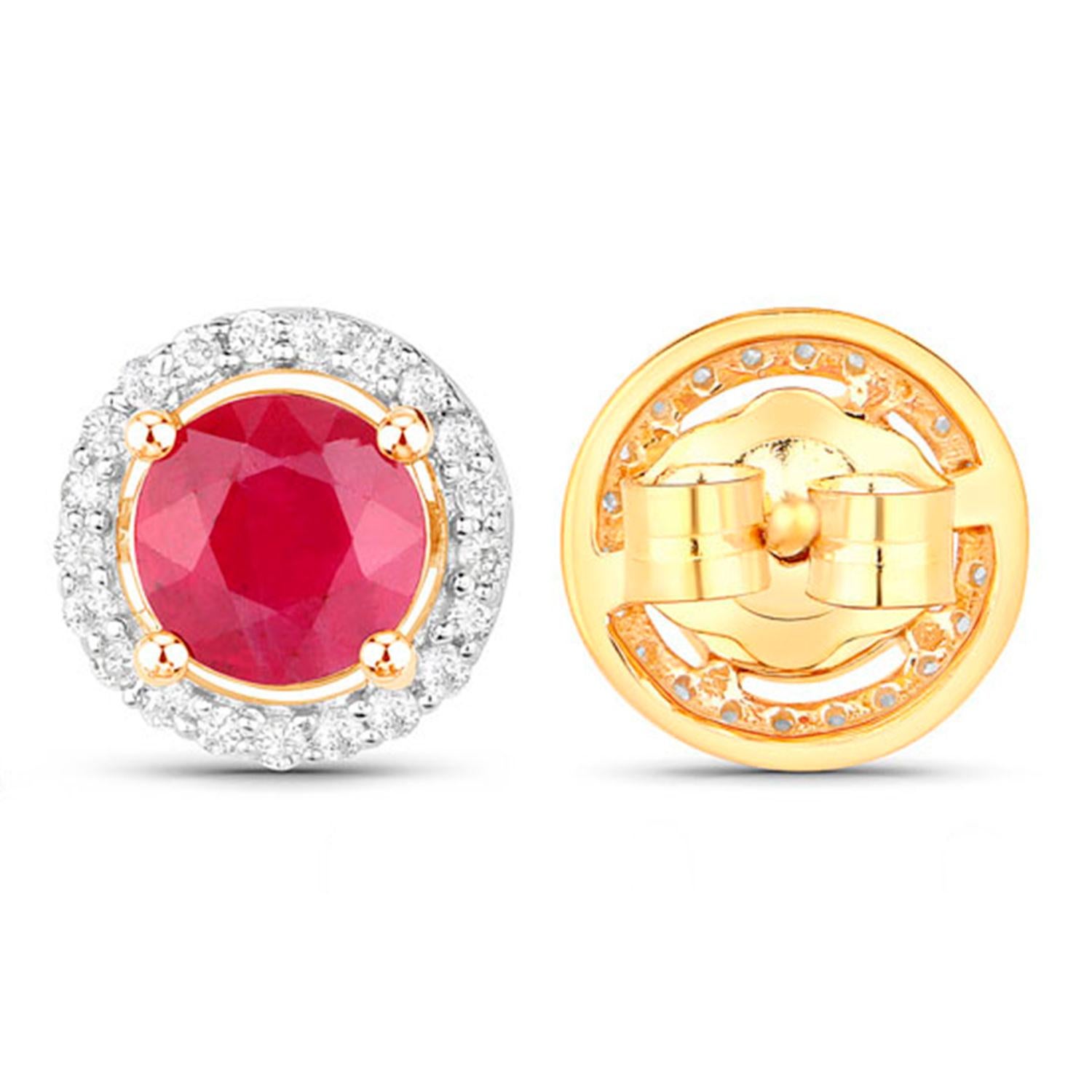 Ruby Earrings Diamonds 1.2 Carats 14K Yellow Gold In condizioni ottime in vendita a Punta Gorda, FL