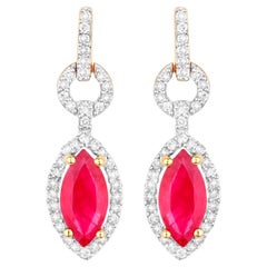 Ruby Earrings Diamonds 1.2 Carats 14K Yellow Gold