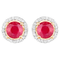 Ruby Earrings Diamonds 1.2 Carats 14K Yellow Gold