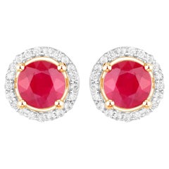 Rubin-Ohrringe Diamanten 1,2 Karat 14K Gelbgold