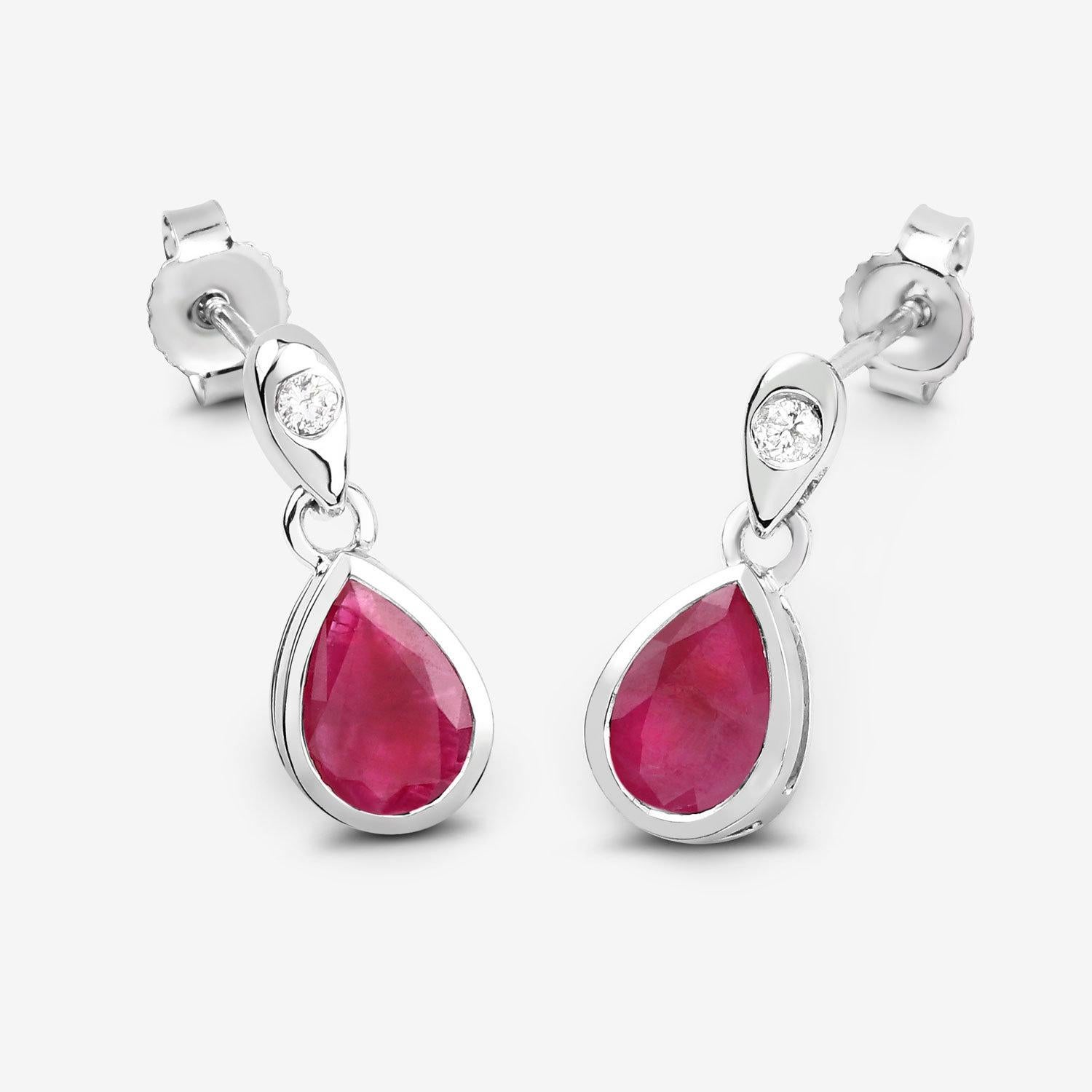 Taille poire Boucles d'oreilles Rubis Diamants 1.64 Carats Or blanc 10K en vente