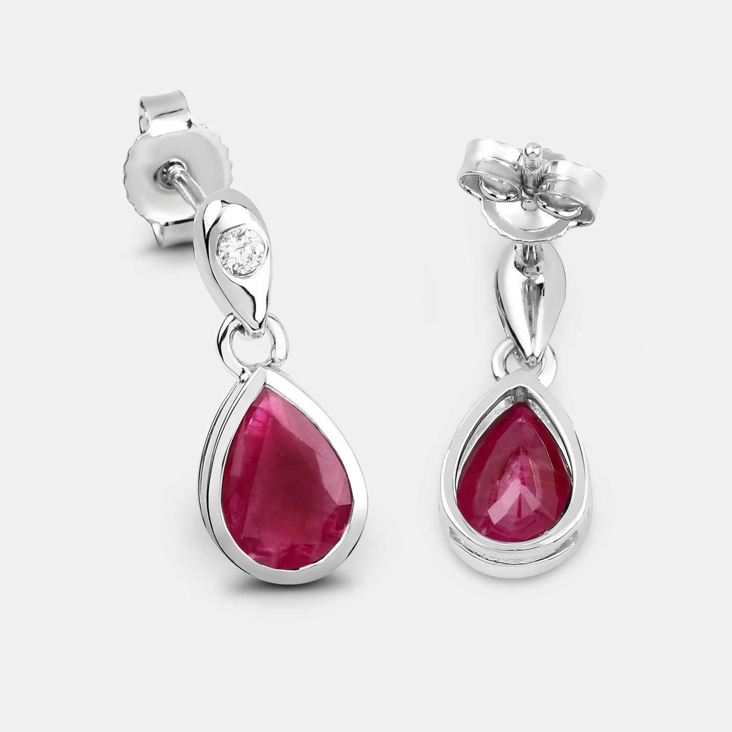 Boucles d'oreilles Rubis Diamants 1.64 Carats Or blanc 10K Unisexe en vente