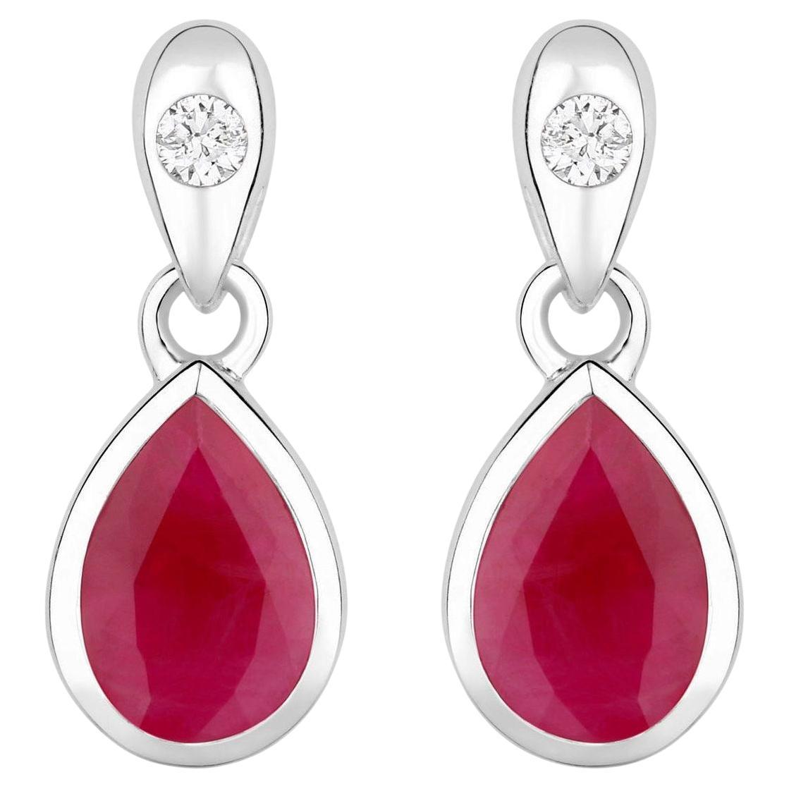 Ruby Earrings Diamonds 1.64 Carats 10K White Gold