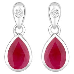 Ruby Earrings Diamonds 1.64 Carats 10K White Gold