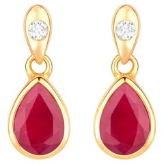 Ruby Earrings Diamonds 1.64 Carats 10K Yellow Gold