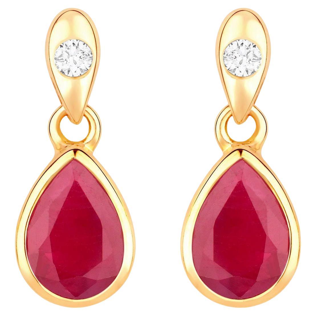 Ruby Earrings Diamonds 1.64 Carats 10K Yellow Gold