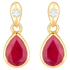 Boucles d'oreilles rubis Diamants 1.64 carats Or jaune 10K