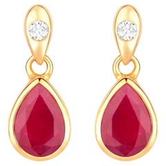 Ruby Earrings Diamonds 1.64 Carats 10K Yellow Gold
