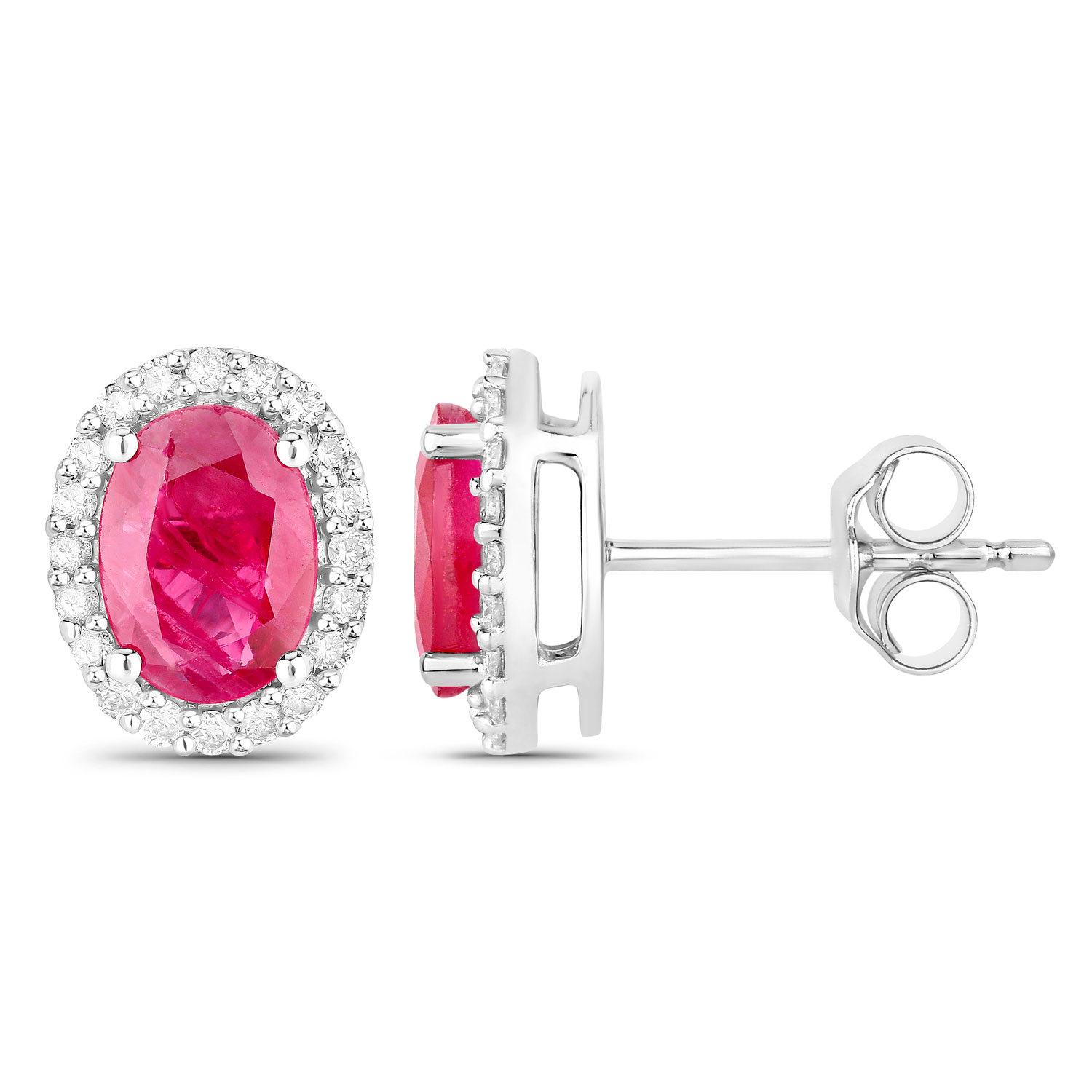 Contemporaneo Ruby Earrings Diamonds 1.95 Carats 14K White Gold in vendita